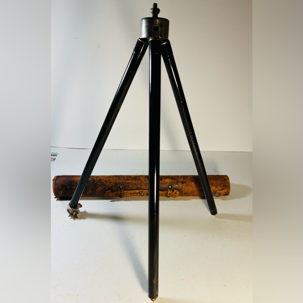 Antique Metal Tripod & Leather Case